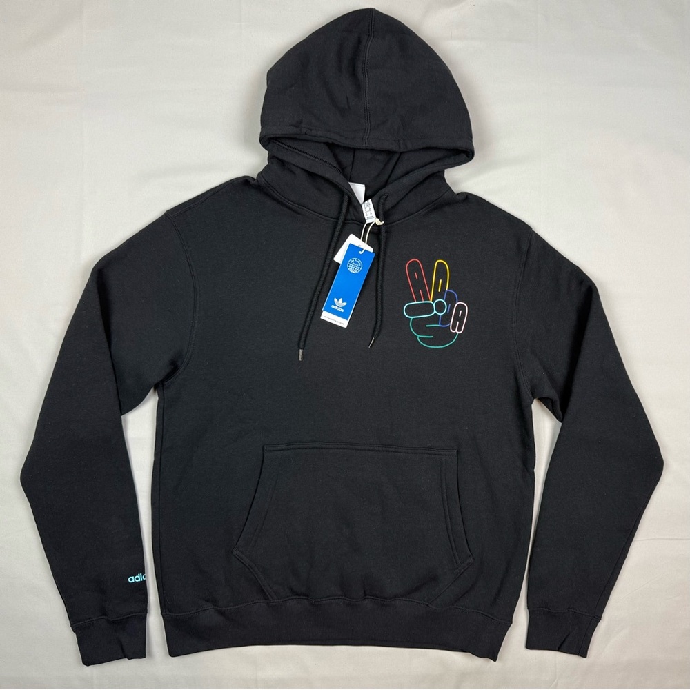 Adidas Mens Peace Sign Hoodie Sweatshirt Sz Medium Black A7